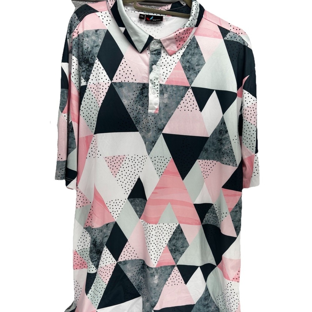 YATTA GOLF Polo Shirt Men's XXL Pink Black White Geometric Short Sleeve Light